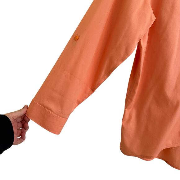 Chico’s No Iron Button Down Sz 3 XL Sz 16 Peach Orange Tunic Length Coastal Prep - Picture 3 of 6